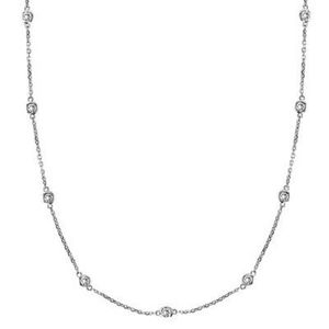14k White Gold Created Diamond Station Necklace